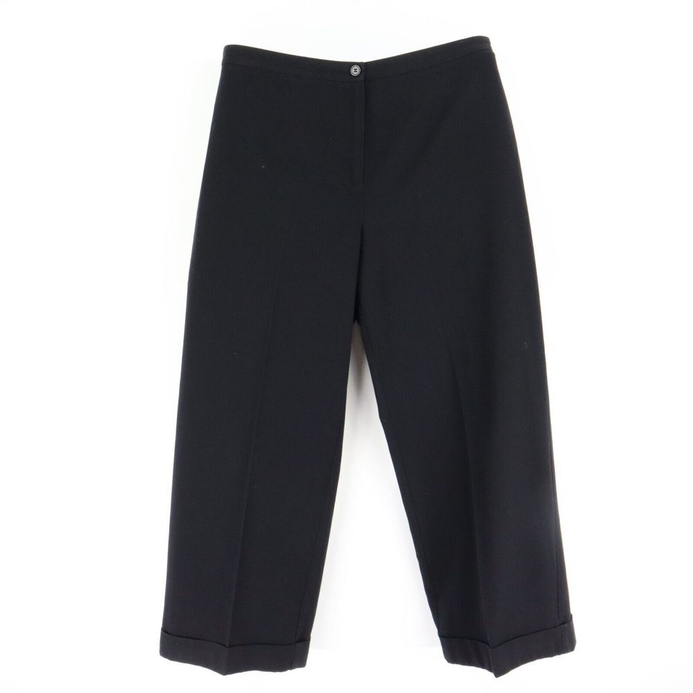 Worthington Dress Pants Womens Size 12P Black Cuffed Stretch Flat Front Career